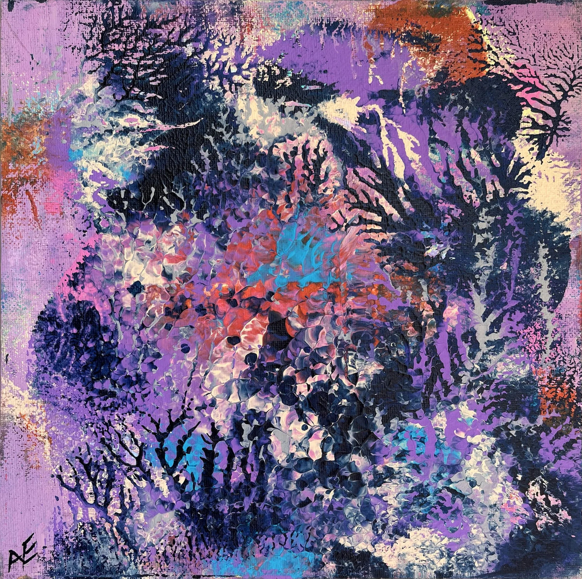 Slither, acrylic on panel, 25 × 25 cm, 2023, by Nael Abdelal