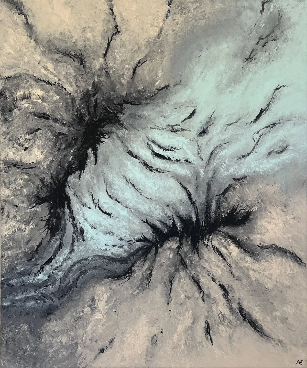 Battery, acrylic on canvas, 50 × 60 cm, 2026, by Nael Abdelal