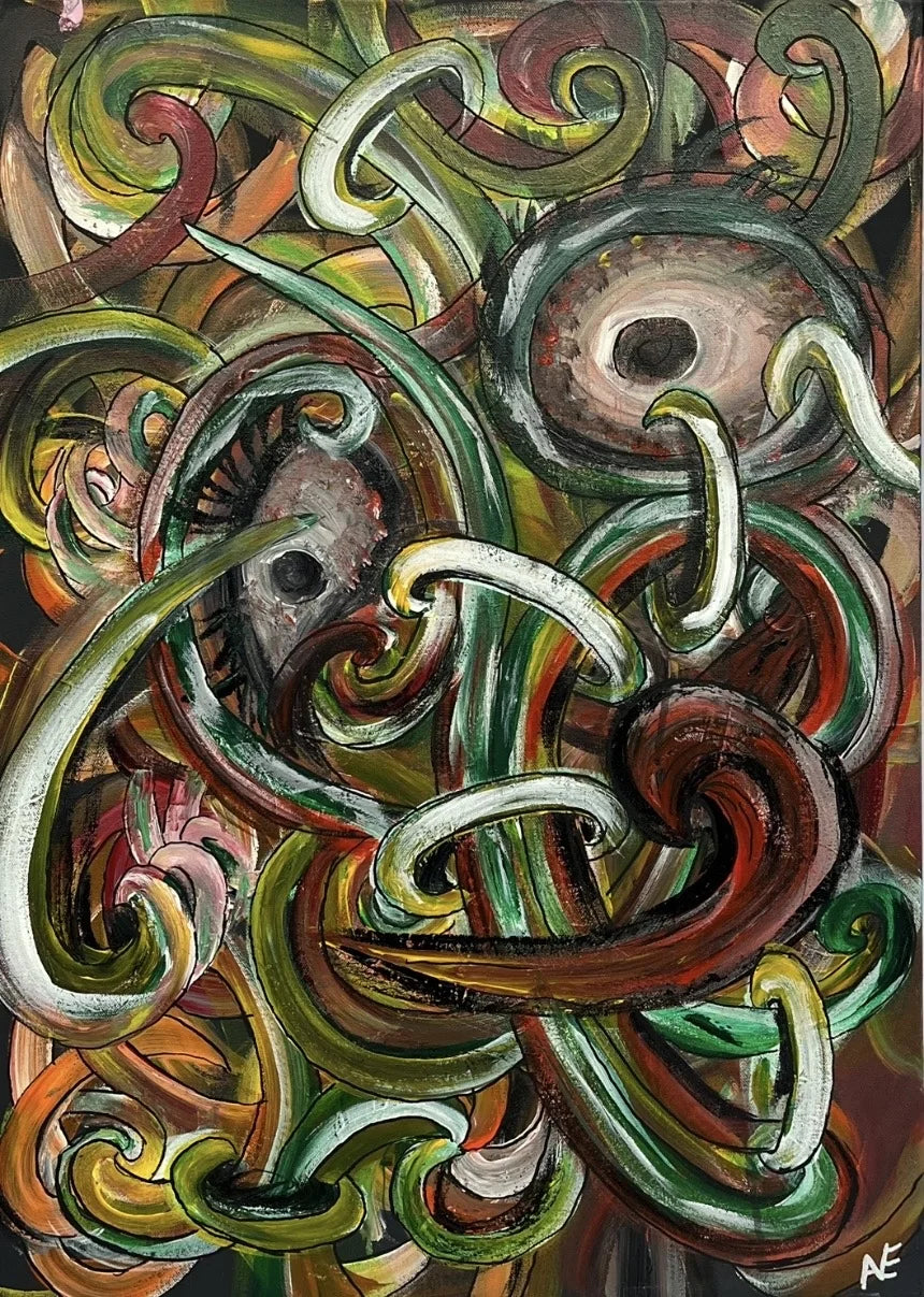 Caught up in his own bullshit, acrylic on canvas, 50 × 70 cm, 2024, by Nael Abdelal