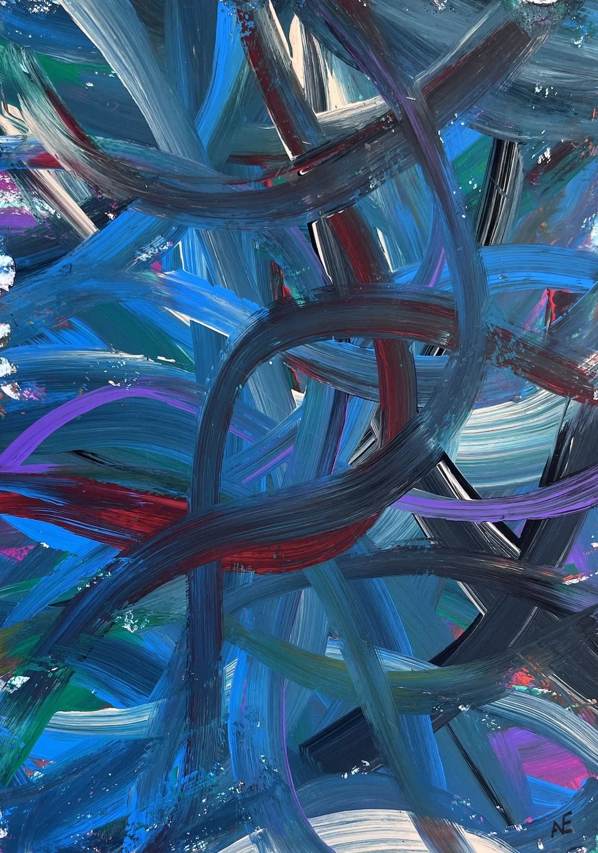Intertwined, acrylic on paper, 14.8 × 21 cm (A5), 2023, by Nael Abdelal