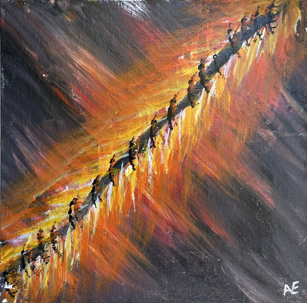 Stitchy, acrylic on panel, 25 × 25 cm, 2023, by Nael Abdelal