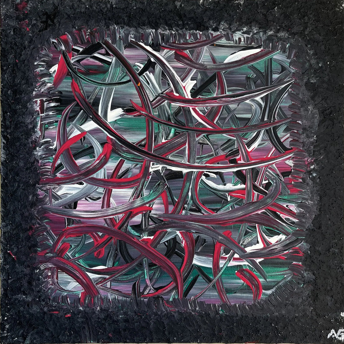 The Tube, acrylic on panel, 25 × 25 cm, 2025, by Nael Abdelal