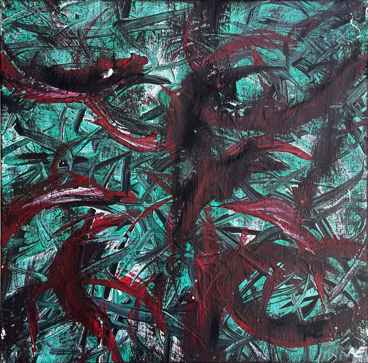 No. 104, acrylic on panel, 25 × 25 cm, 2025, by Nael Abdelal