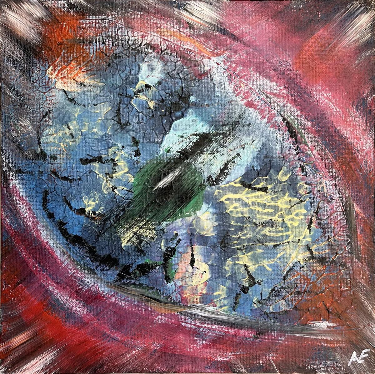 Fear, acrylic on panel, 25 × 25 cm, 2024, by Nael Abdelal