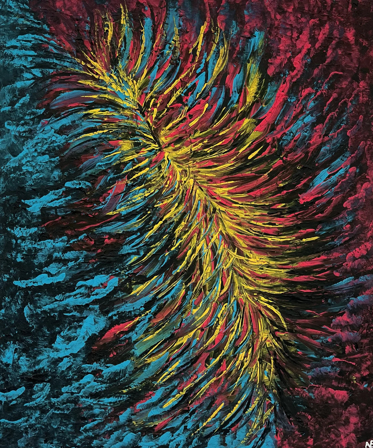 Collision, acrylic on canvas, 50 × 60 cm, 2025, by Nael Abdelal